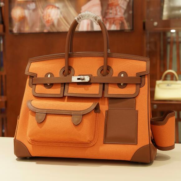 【エルメス HERMES】バーキン カーゴ 35 ゴールド×ブラウン トワルアッシュ スイフト シルバー金具（50％手縫い＋50％マシン）